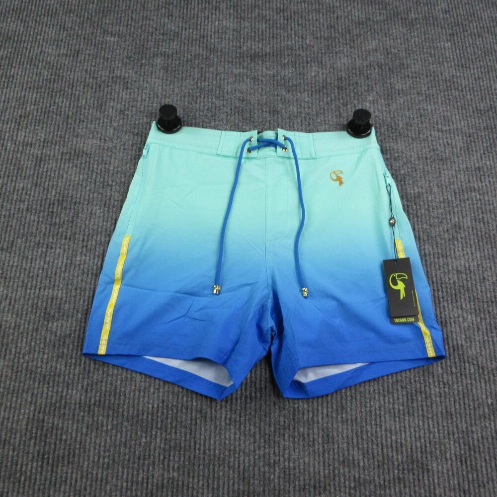 TUCANN Swim Shorts Mens M Blue Ombré Trunks Lined Quick Dry Drawstring NWT
